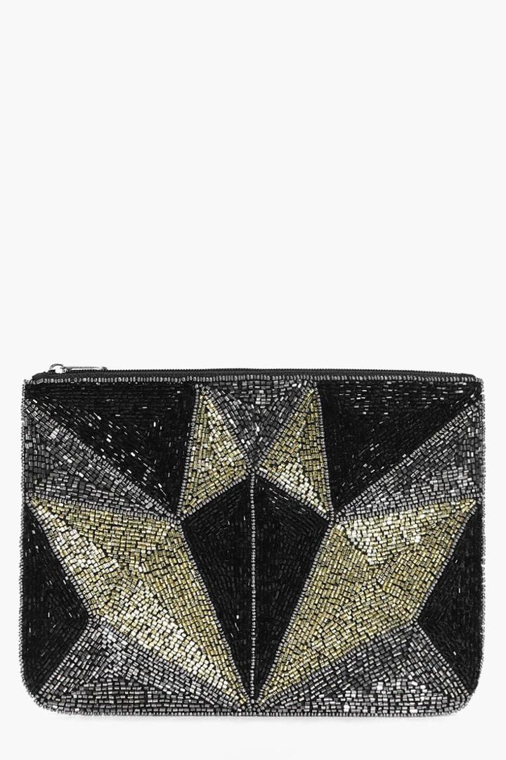 Boohoo Zoe Geo Sequin Clutch Bag Black
