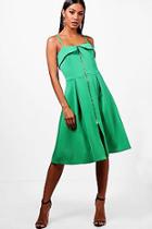 Boohoo Bandeau Zip Front Midi Skater Dress