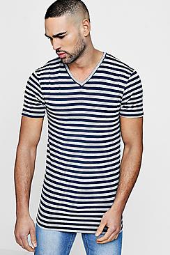 Boohoo V Neck Muscle Fit Stripe T Shirt
