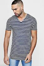 Boohoo V Neck Muscle Fit Stripe T Shirt