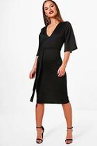 Boohoo Petite Lily Kimono Sleeve Tie Waist Midi Dress