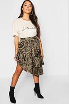 Boohoo Petite Satin Leopard Print Ruffle Midi Skirt