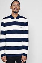 Boohoo Man Embroidered Long Sleeve Engineered Stripe Polo
