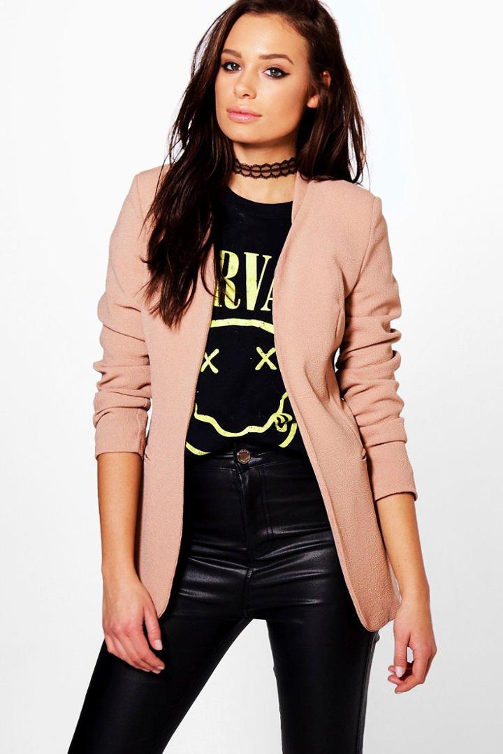 Boohoo Nancy Long Line Blazer Nude