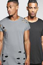 Boohoo 2pk Distressed Sweat With Plain Scoop Hem Tee