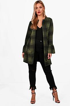 Boohoo Plus Charly Check Frill Sleeve Blazer