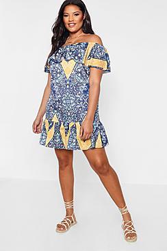 Boohoo Plus Ruby Paisley Print Bardot Dress