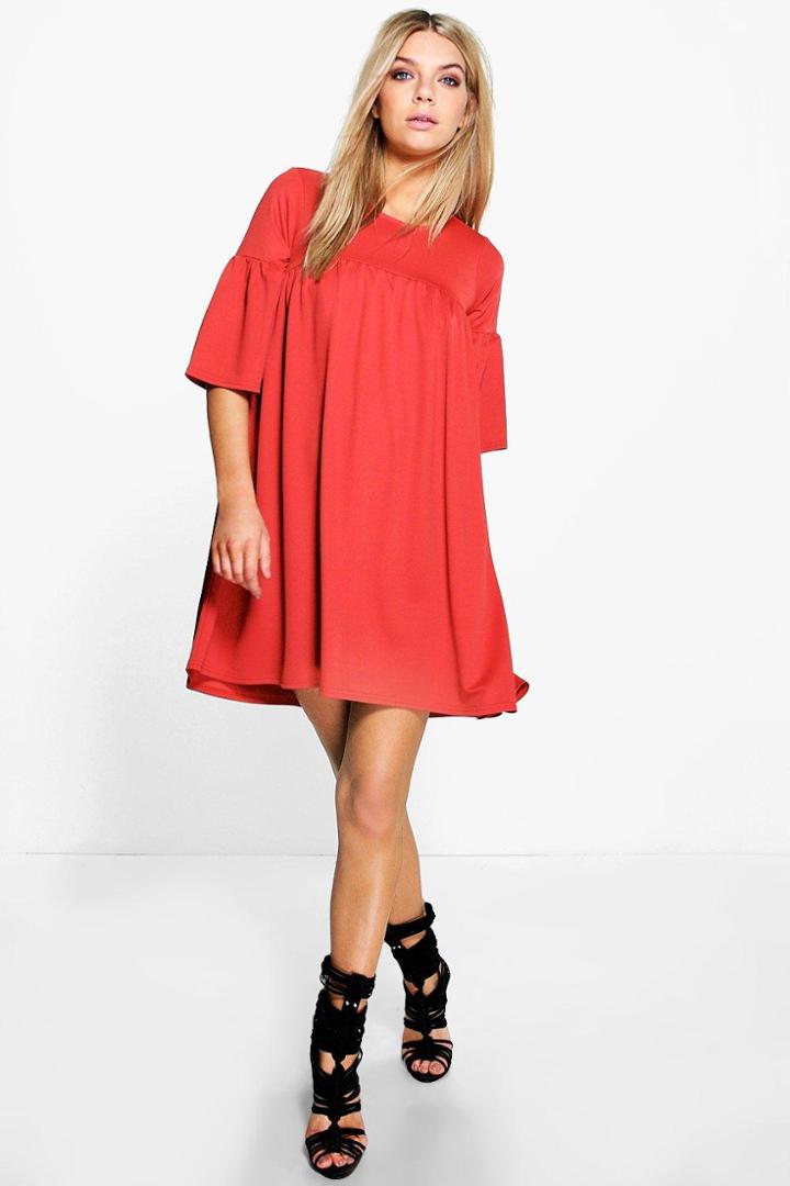 Boohoo Cara Ruffle Shift Dress Cinnamon