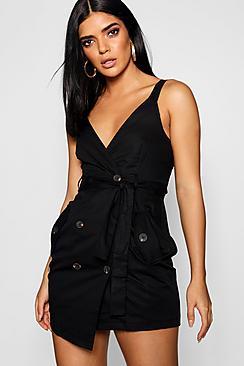 Boohoo Trench Sleeveless Wrap Dress