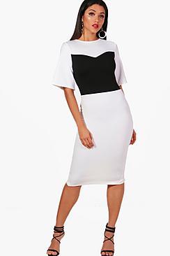 Boohoo Formal Block Detail Wide Sleeve Midi Dress