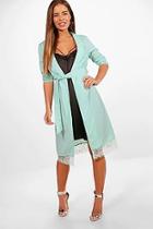 Boohoo Petite Charis Lace Trim Belted Shaw Collar Duster