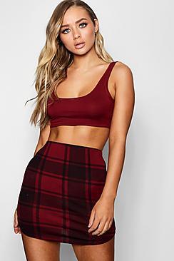 Boohoo Check Curved Hem Mini Skirt
