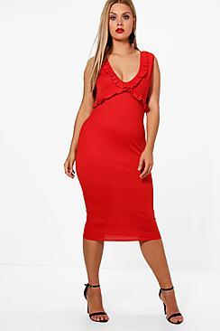 Boohoo Plus Lauren Ruffle Detail Midi Dress
