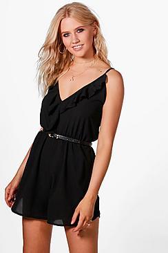 Boohoo Kayla Ruffle Front Playsuit