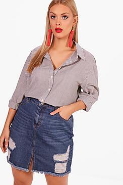 Boohoo Plus Connie Contrast Stripe Oversized Shirt