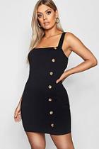 Boohoo Plus Side Horn Button Detail Square Neck Shift Dress