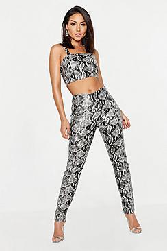 Boohoo Snake Print Faux Leather Pants