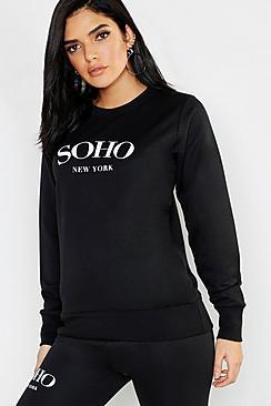 Boohoo Soho Crew Neck Slogan Sweat