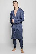 Boohoo Navy Dressing Gown And Jogger Lounge Set