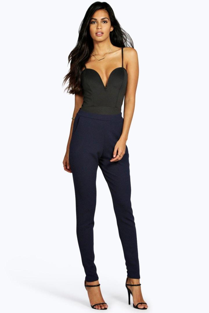 Boohoo Eva Crepe Super Stretch Skinny Trousers Navy