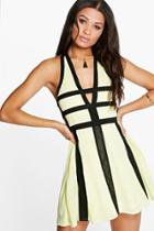 Boohoo Vita Contrast Colour Cut Out Detail Skater Dress Lemon