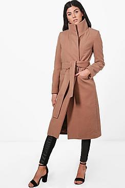 Boohoo Niamh Funnel Neck Wool Coat