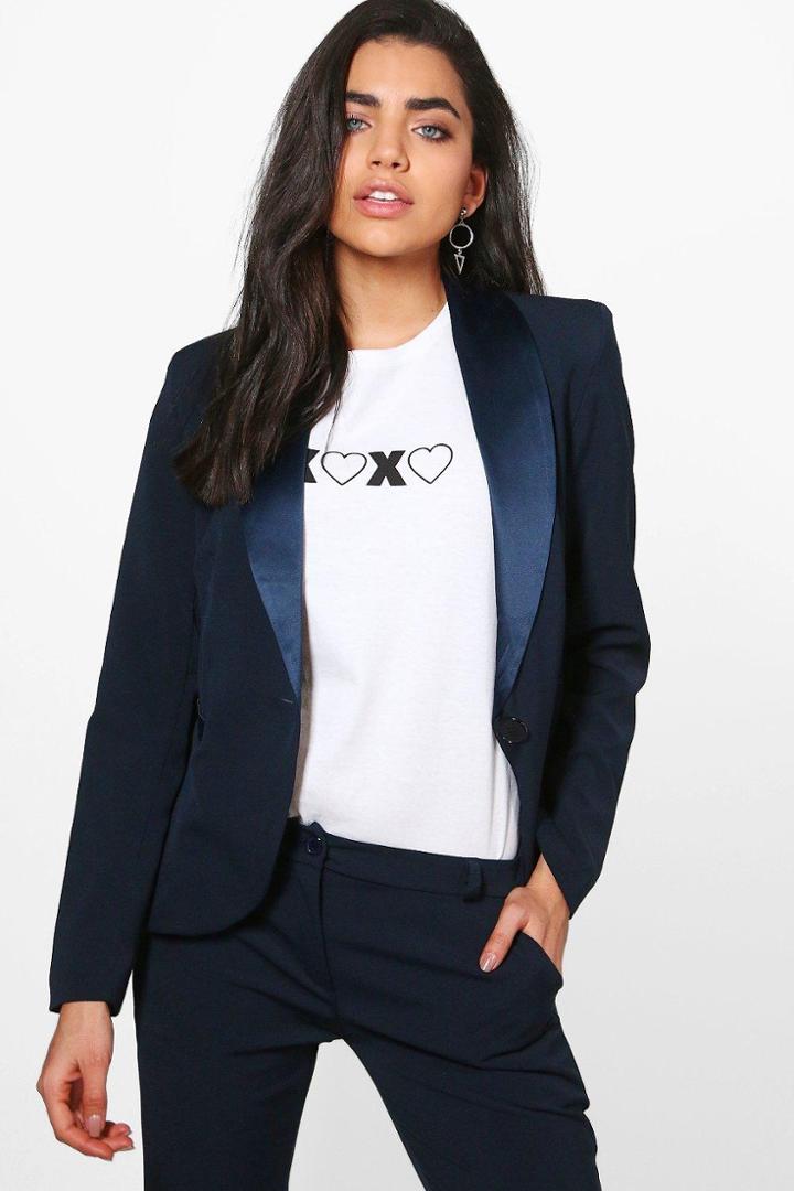 Boohoo Tina Tailored Tux Blazer Navy