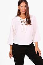 Boohoo Plus Abbie Eyelet Lace Up Woven Blouse