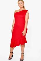 Boohoo Plus Nadia Frill Detail Midi Dress Red