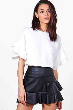 Boohoo Keely Ruffle Sleeve Woven Top