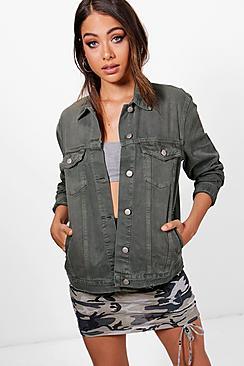 Boohoo Kayleigh Khaki Distressed Denim Boyfriend Jacket