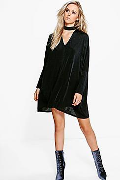 Boohoo Hazel Slinky Oversized Choker Shift Dress