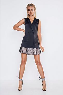Boohoo Premium Satin Dobby Mesh Hem Blazer Dress