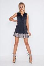 Boohoo Premium Satin Dobby Mesh Hem Blazer Dress