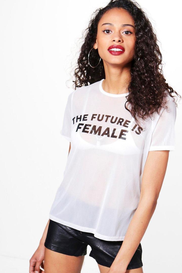 Boohoo Daisy Future Is Female Slogan Tee White