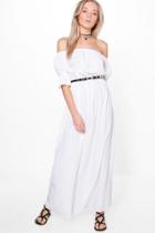 Boohoo Loren Off Shoulder Fril Sleeve Maxi Dress White