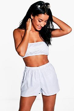 Boohoo Brooke Pinstripe Bandeau Beach Co-ord