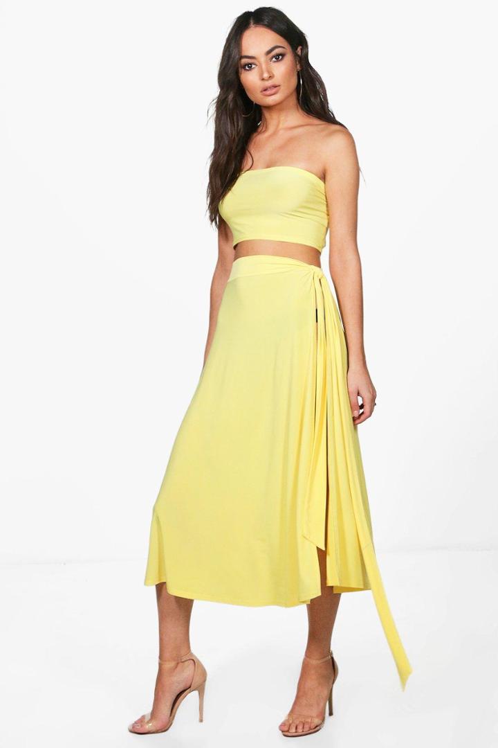 Boohoo Esme Slinky Bandeau & Tie Midi Skirt Co-ord Freesia
