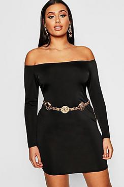 Boohoo Plus Bardot Disco Slinky Bodycon Dress