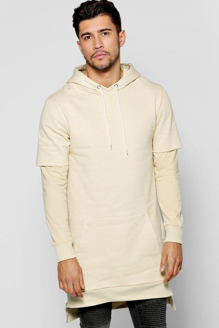 Boohoo Faux Layer Hoody With Side Zips Cream