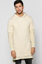 Boohoo Faux Layer Hoody With Side Zips Cream