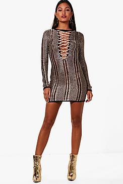 Boohoo Boutique Amber Metallic Knit Bodycon Dress