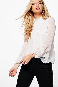 Boohoo Demi Dobby Spot High Neck Blouse