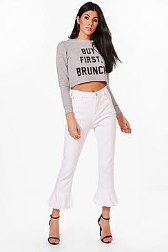 Boohoo Kelly Mid Rise Frill Hem Jeans