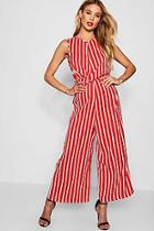 Boohoo Evelyn Twist Front Sleeveless Stripe Jumpsuit
