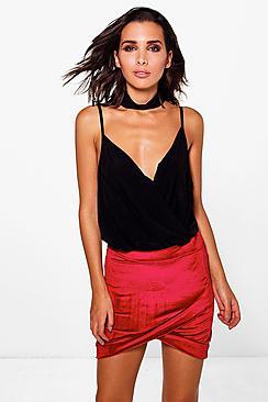 Boohoo Sofi Wrap Front Velvet Mini Skirt