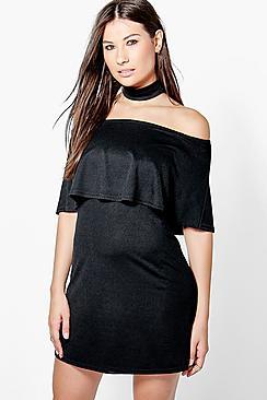 Boohoo Ellie Frill Off Shoulder Choker Dress