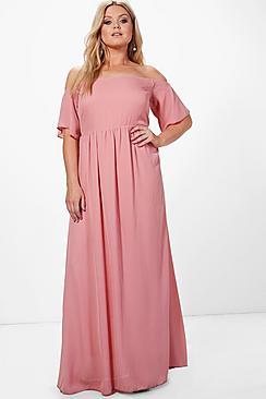 Boohoo Plus Charlotte Off The Shoulder Maxi Dress