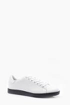 Boohoo White Lace Up Trainer With Black Sole