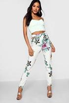 Boohoo Lola Floral Crape Contrast Button Trousers